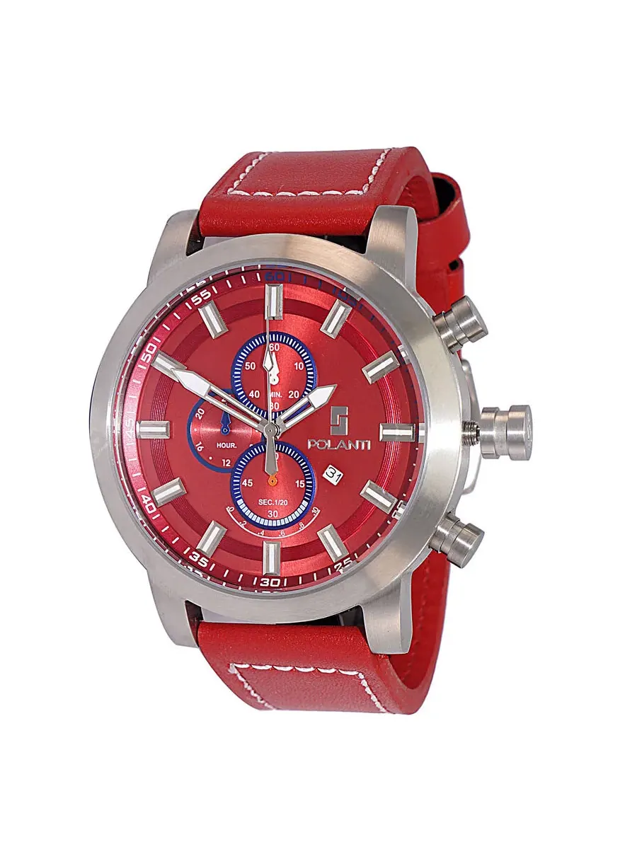 Мужские часы Polanti Rogue Chronograph Quartz с красным циферблатом RG0001M-SS — серебристый