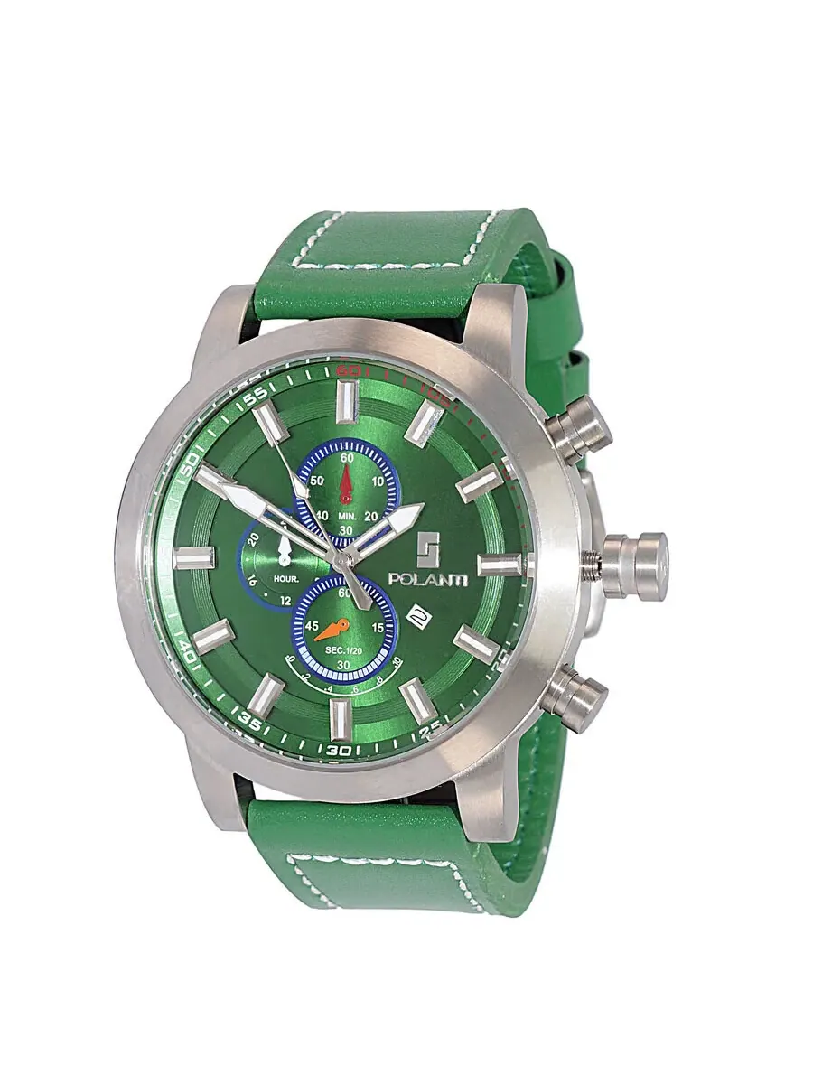 Мужские часы Polanti Rogue Chronograph Tachymeter с зеленым циферблатом RG0001G-SS — серебристый