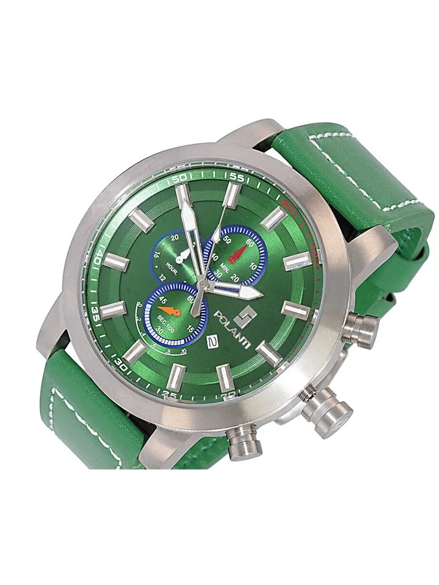 Мужские часы Polanti Rogue Chronograph Tachymeter с зеленым циферблатом RG0001G-SS — изображение 4 из 4, оттенок серебряный