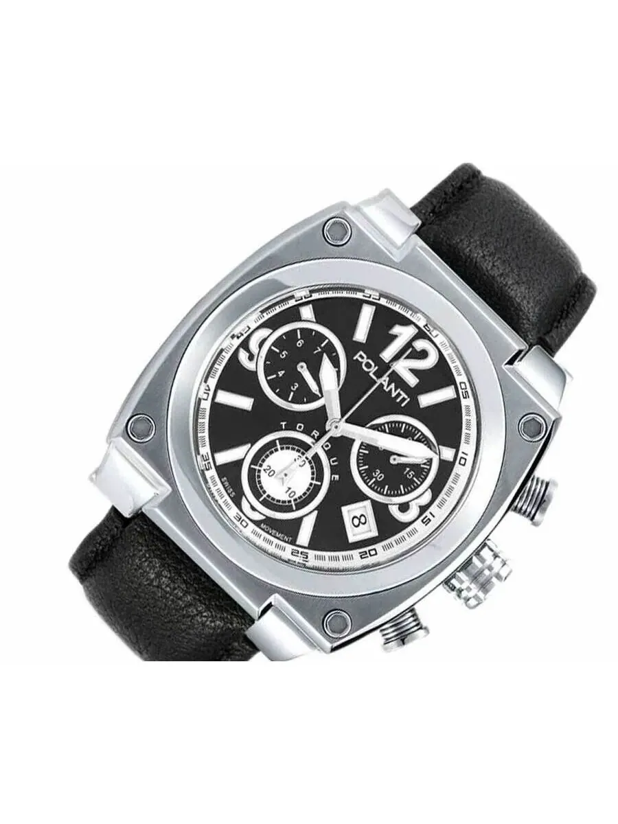 Мужские часы Polanti Torque Ii Chrono Chronograph с черным циферблатом PLT2004LB-SBK — серебристый