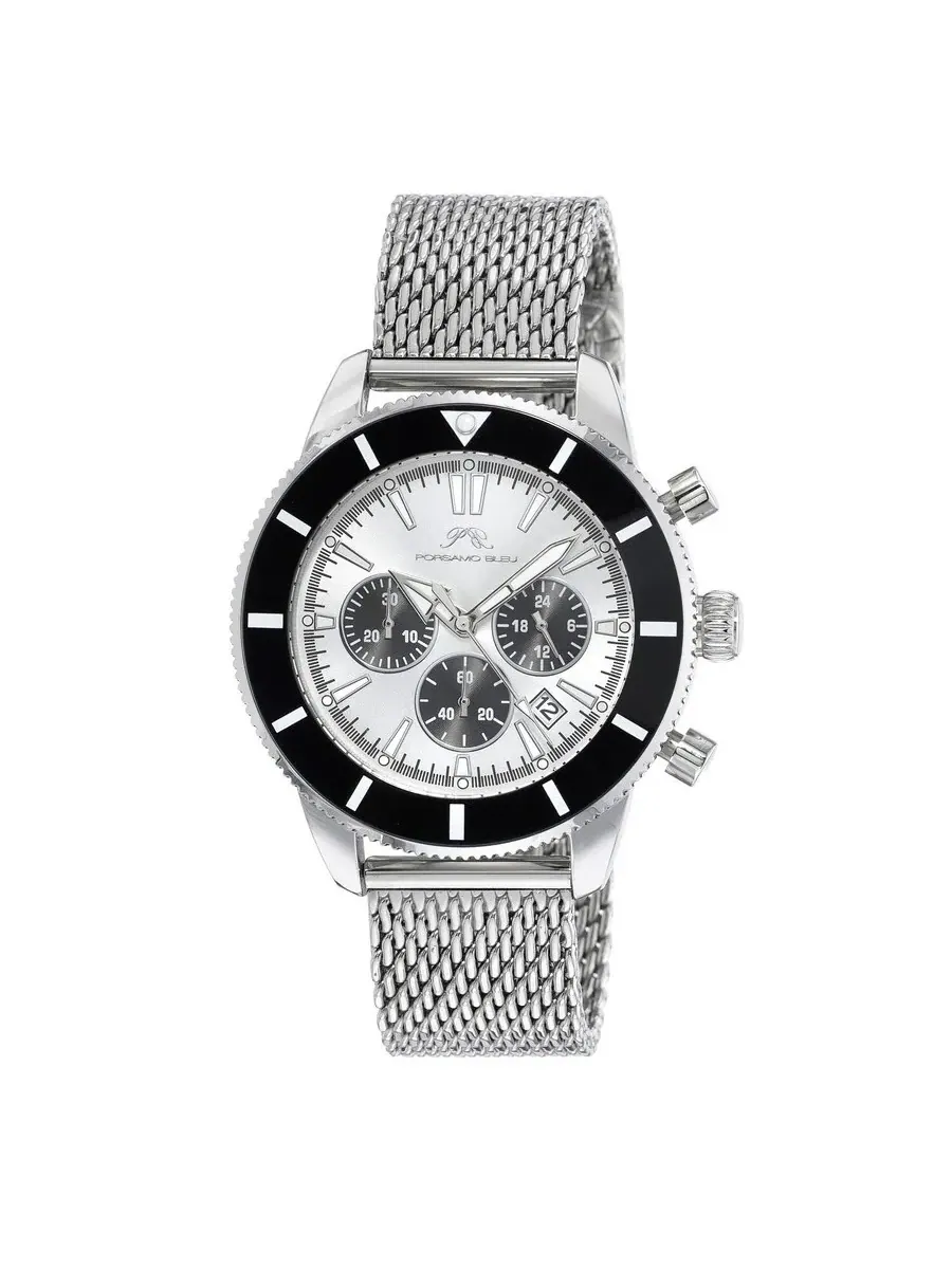 Мужские часы Porsamo Bleu Brandon Chronograph Quartz с серебристым циферблатом 1011BBRS — изображение 1 из 6, оттенок черный