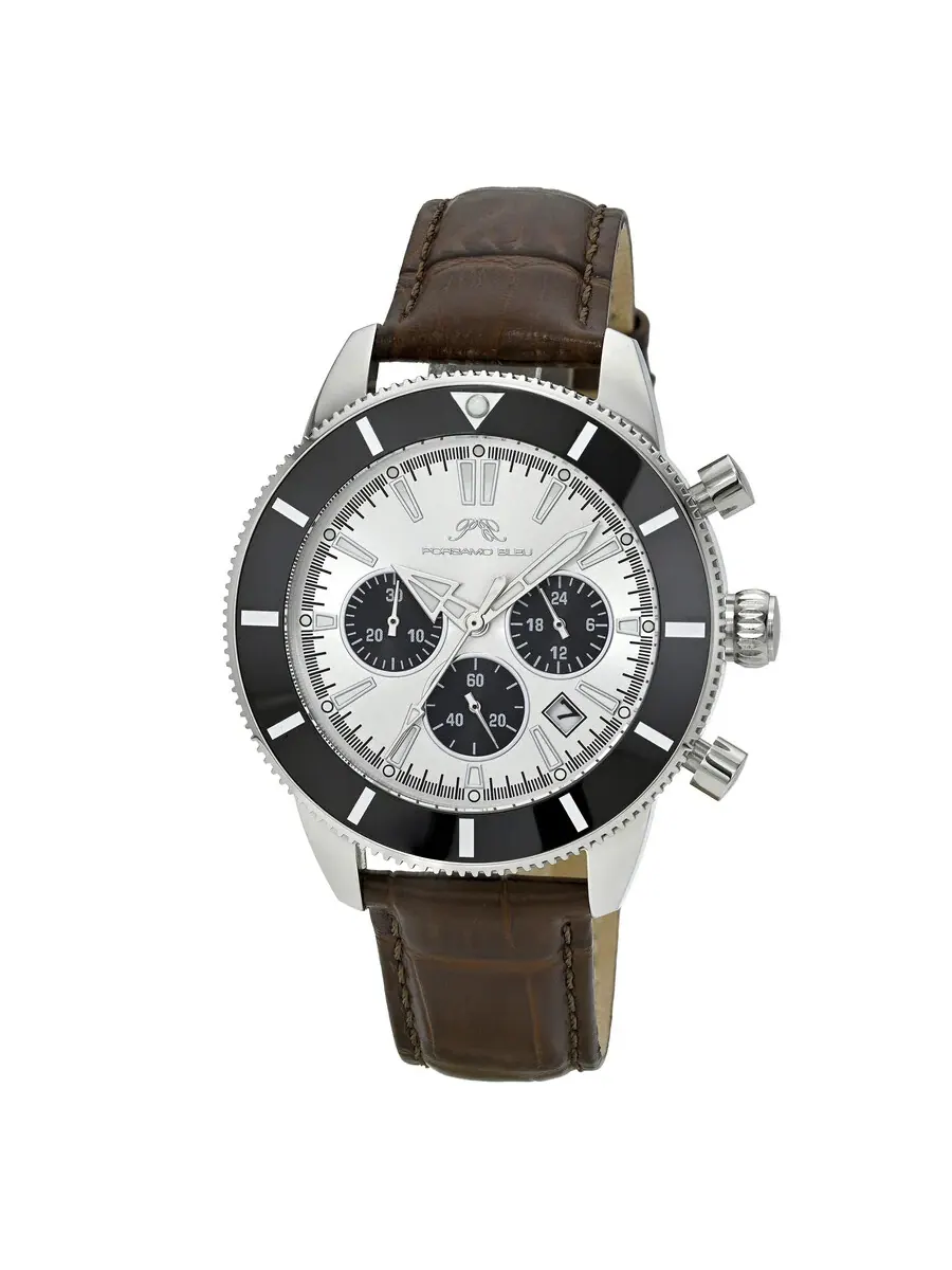 Мужские часы Porsamo Bleu Brandon Chronograph Quartz с серебристым циферблатом 1012DBRL — изображение 1 из 5, оттенок черный