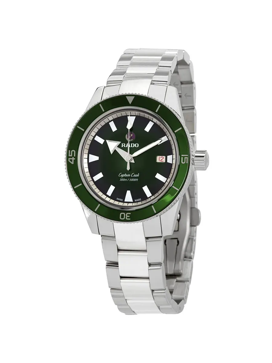 Мужские часы Rado Captain Cook Automatic с зеленым циферблатом R32105313 — изображение 1 из 3, оттенок серебряный