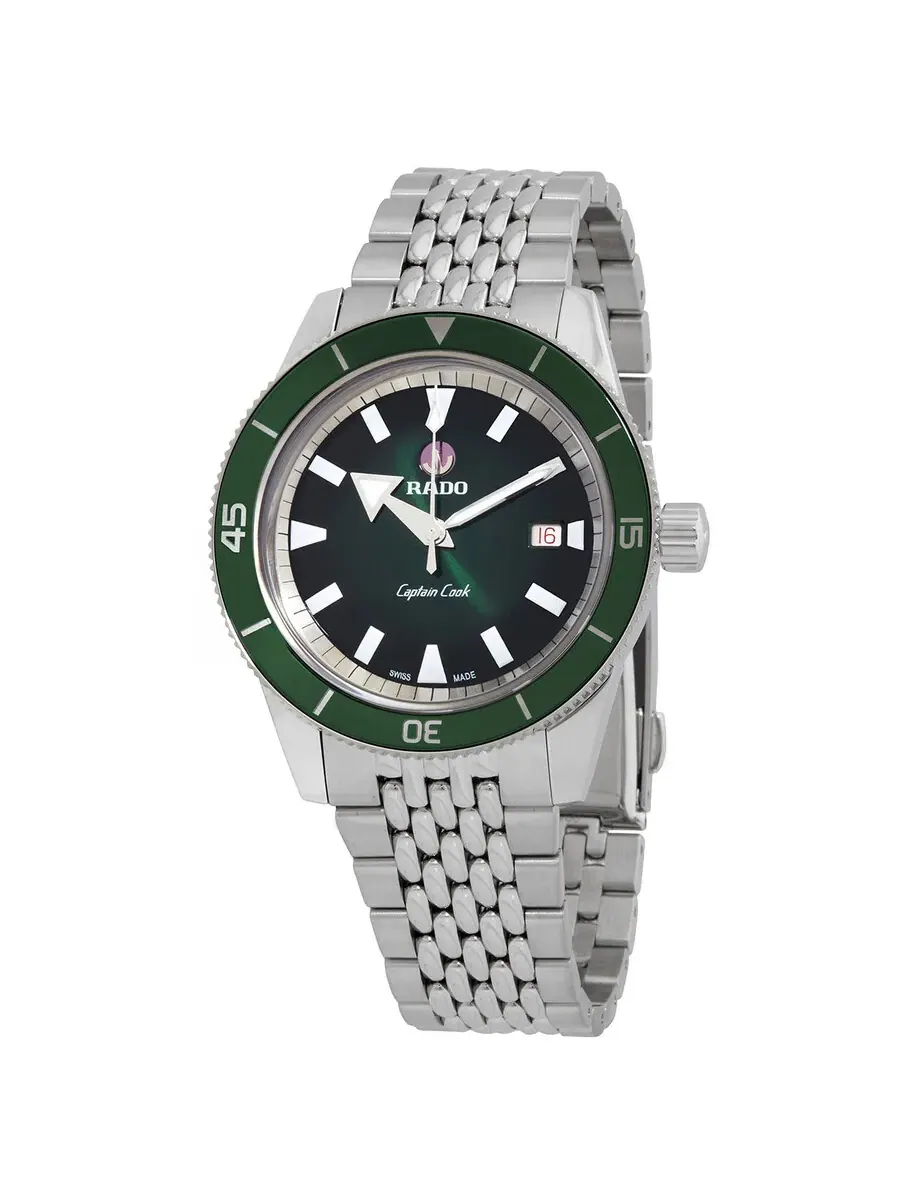 Мужские часы Rado Captain Cook Automatic с зеленым циферблатом R32505318 — изображение 1 из 3, оттенок серебряный