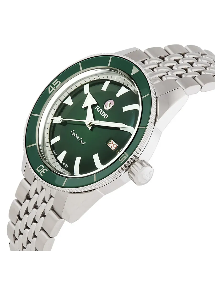 Мужские часы Rado Captain Cook Automatic с зеленым циферблатом R32505313 — изображение 2 из 4, оттенок серебряный