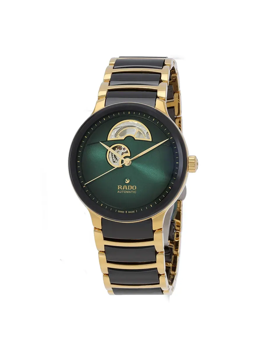 Автоматические унисекс-часы Rado Centrix с зеленым циферблатом и двухцветным корпусом R30008302 — черный