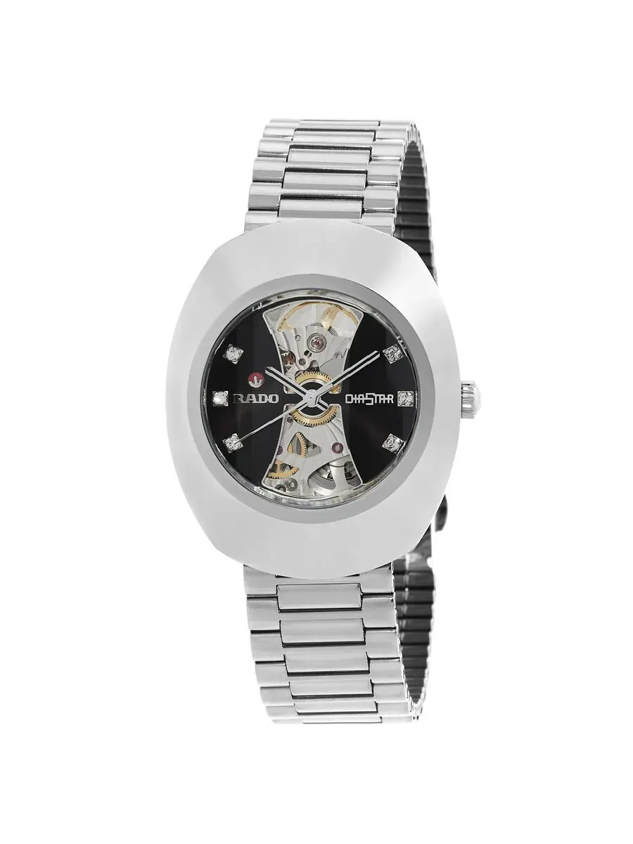 Часы Rado DiaStar Original Automatic с черным циферблатом для унисекс R12063103 — изображение 1 из 3, оттенок серебряный