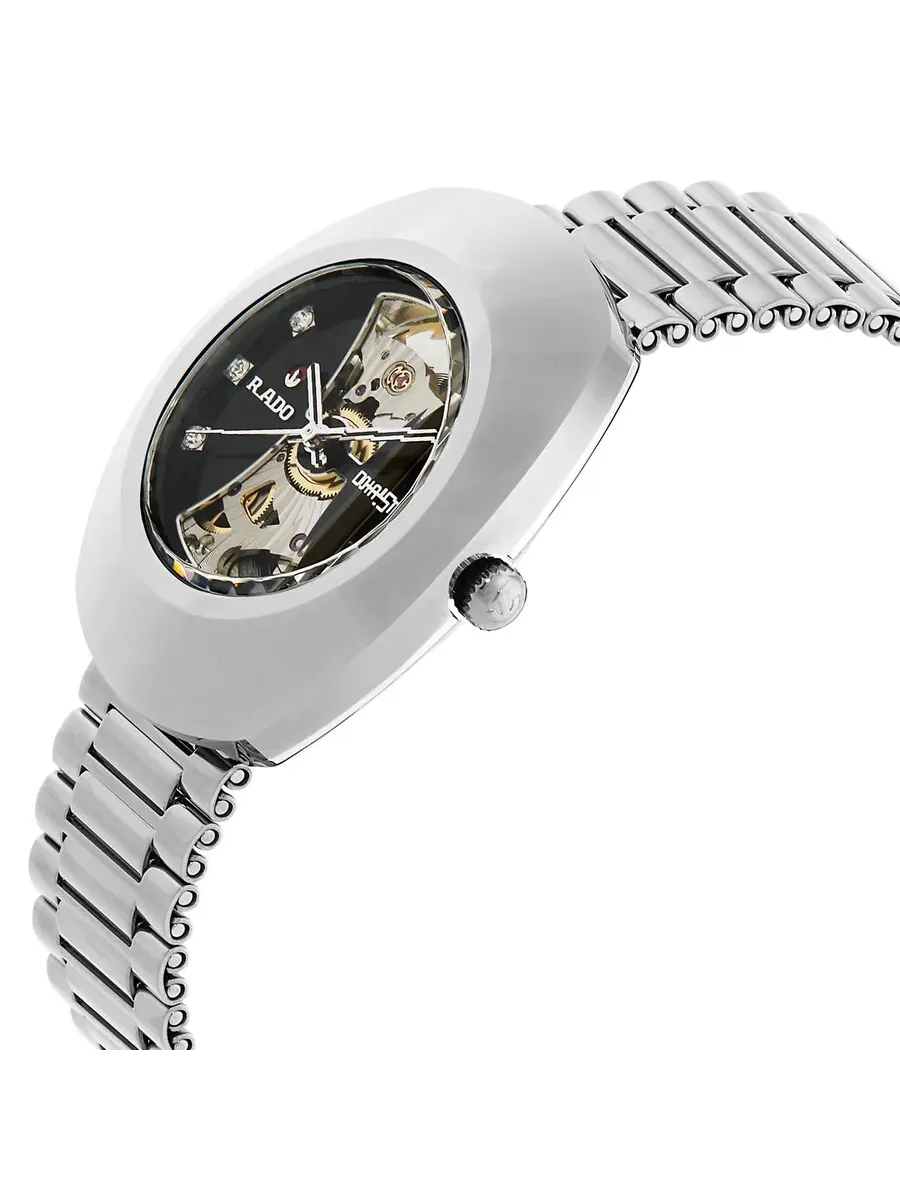 Часы Rado DiaStar Original Automatic с черным циферблатом для унисекс R12063103 — изображение 2 из 3, оттенок серебряный