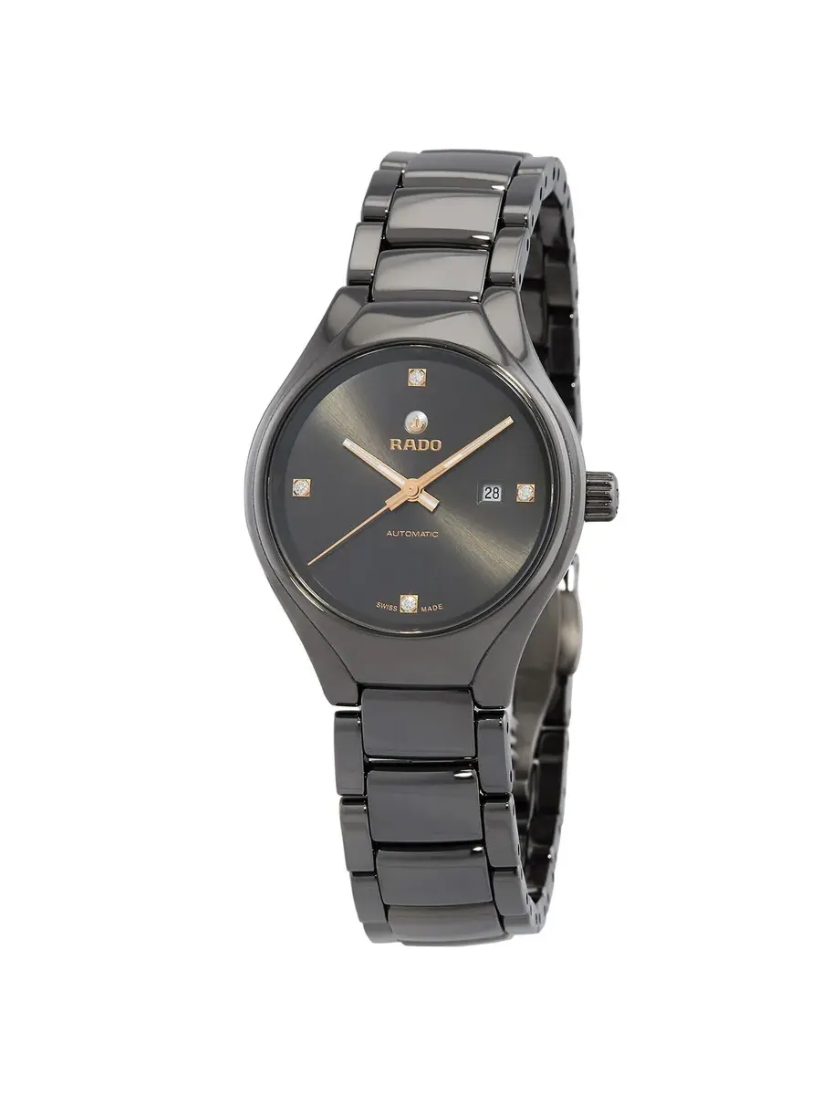 Женские часы Rado True Automatic с серым циферблатом и бриллиантами R27243712 — изображение 1 из 3, оттенок черный