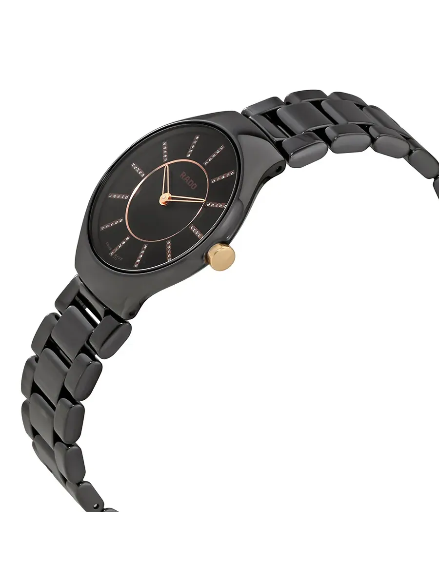 Женские керамические часы Rado True с черным циферблатом и бриллиантовыми метками R27742702 — изображение 2 из 3