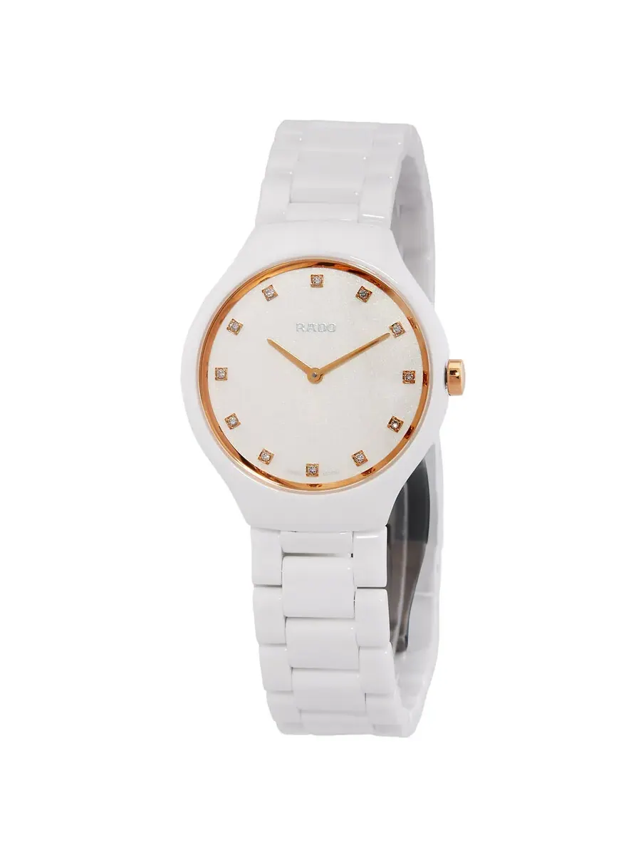 Женские часы Rado True Round Thinline Quartz с белым циферблатом и бриллиантами R27958722 — изображение 1 из 3, оттенок белый