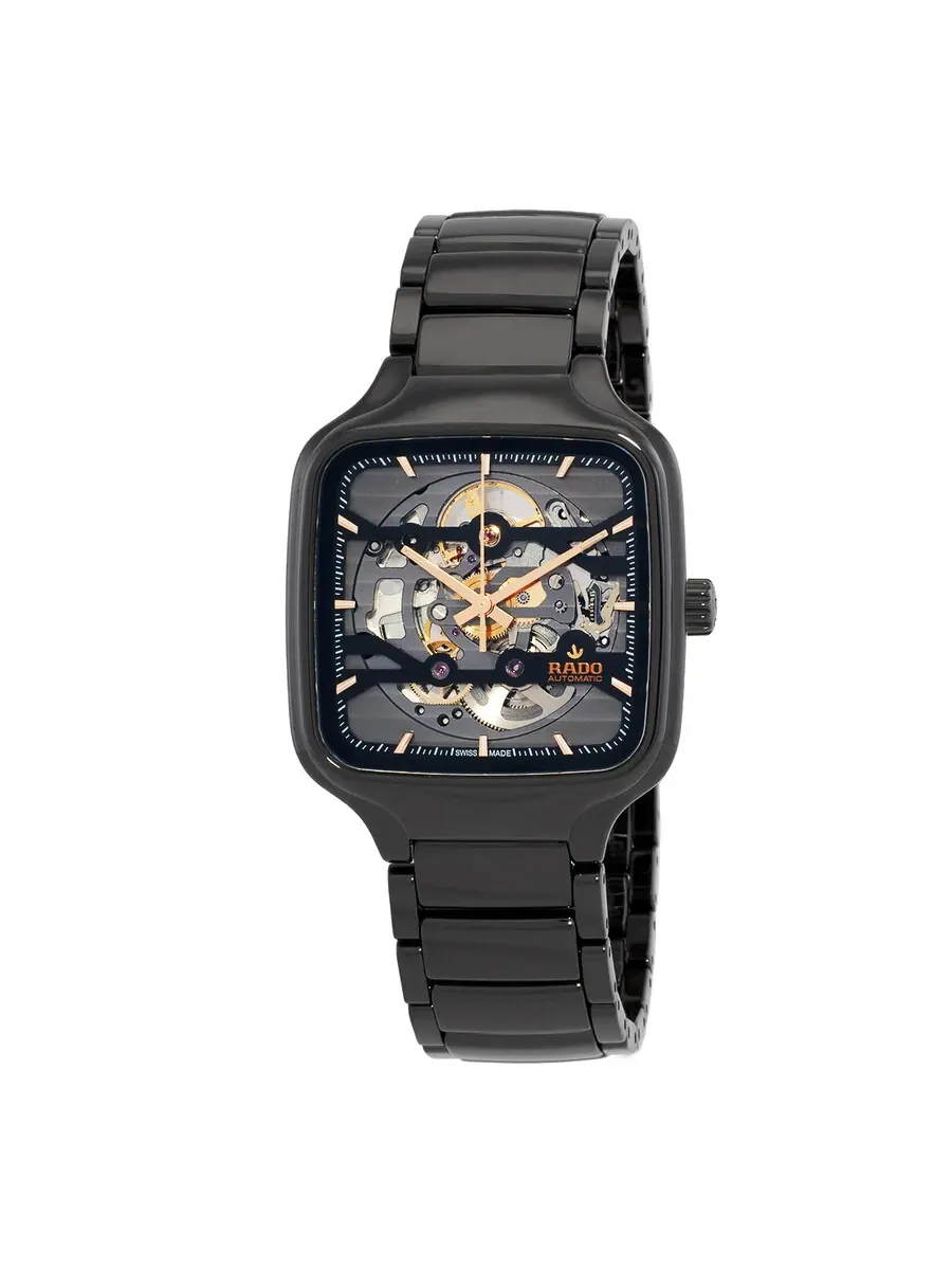 Часы унисекс Rado True Square Automatic с скелетонизированным циферблатом R27124162 — изображение 1 из 3, оттенок черный