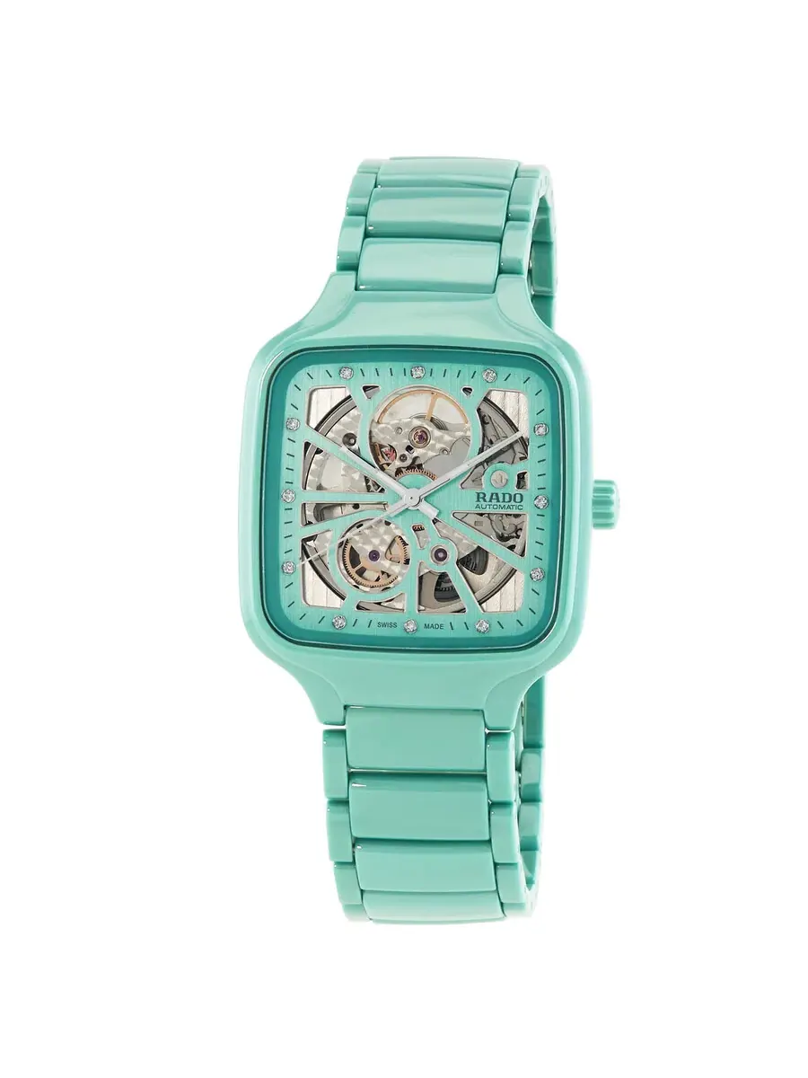Часы Rado True Square Open Heart Automatic с бриллиантами для мужчин и женщин R27176712 — голубой