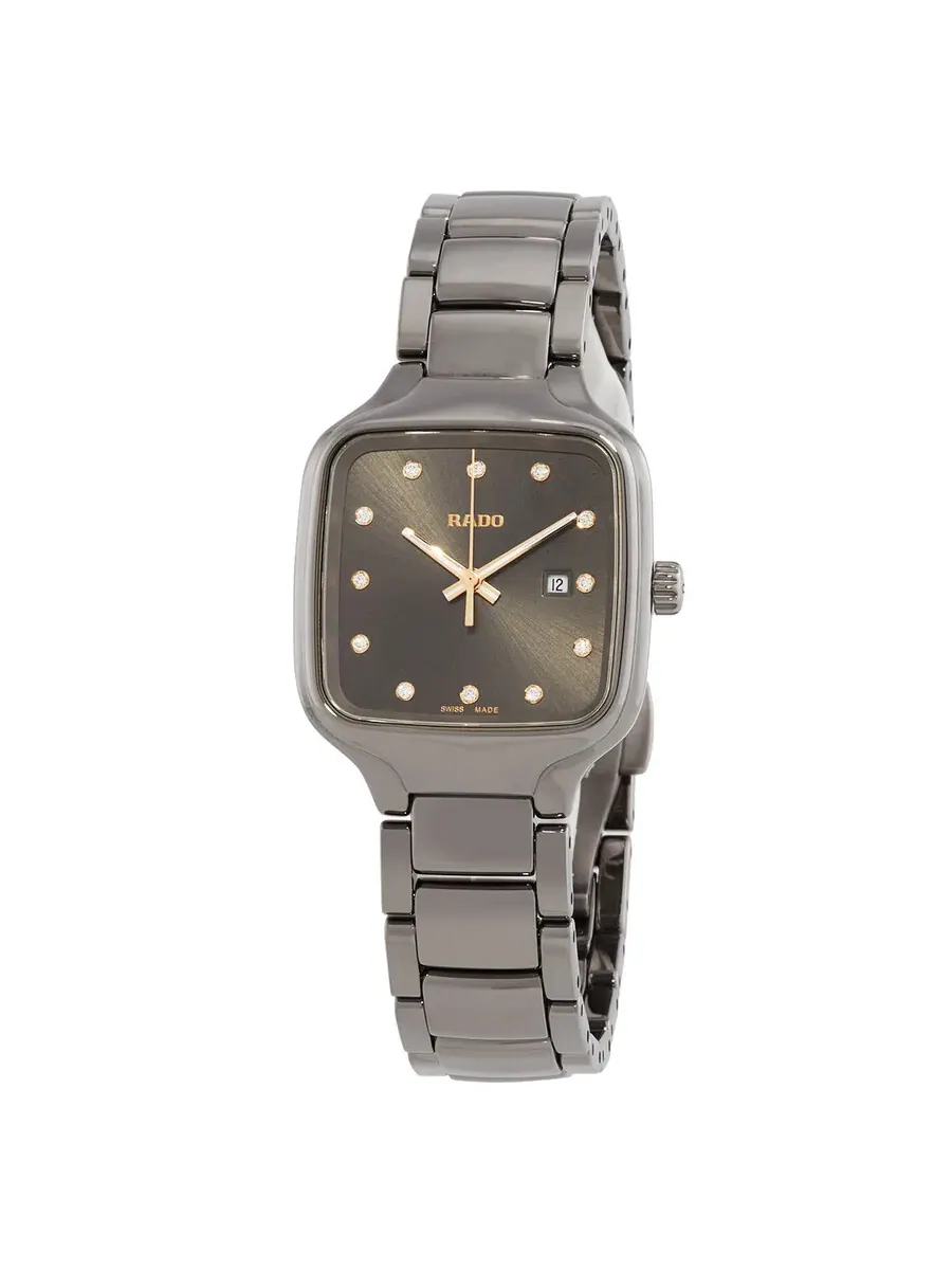 Женские часы Rado True Square Quartz с серым циферблатом и бриллиантами R27079702 — изображение 1 из 3, оттенок серый