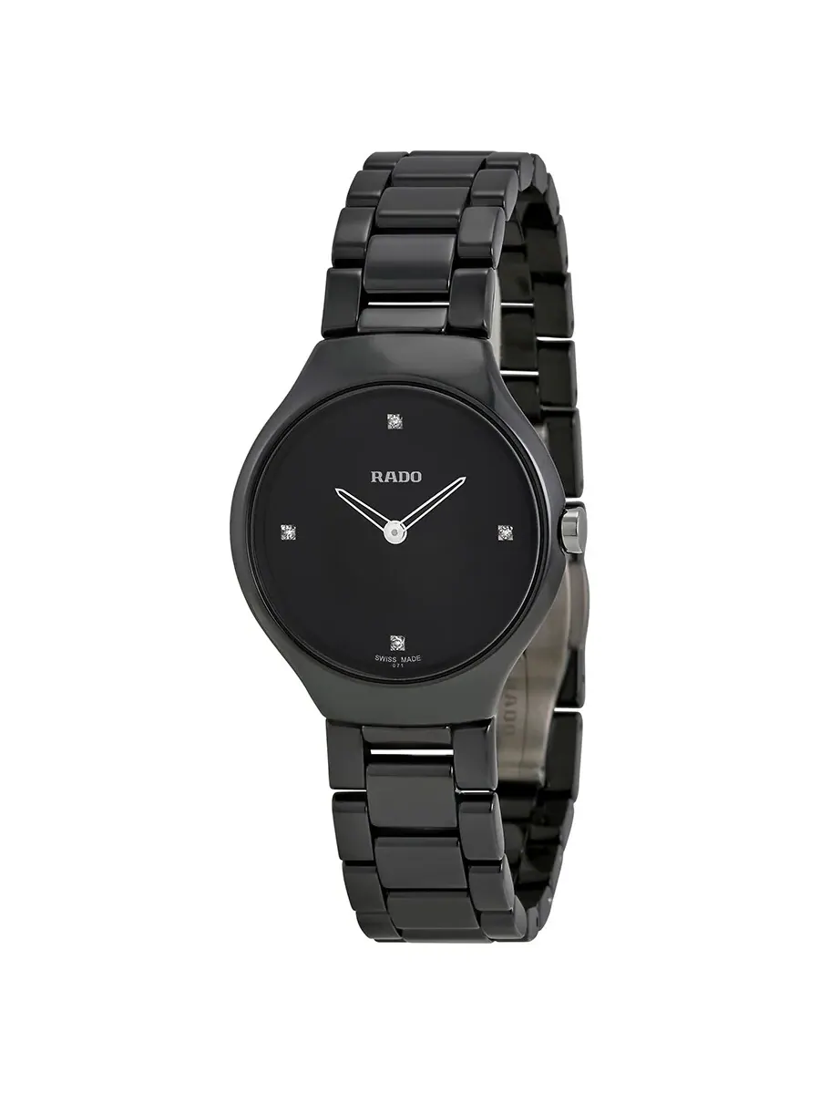 Женские часы Rado True Thinline с черным циферблатом и черной керамикой R27742712 — изображение 1 из 4, оттенок черный