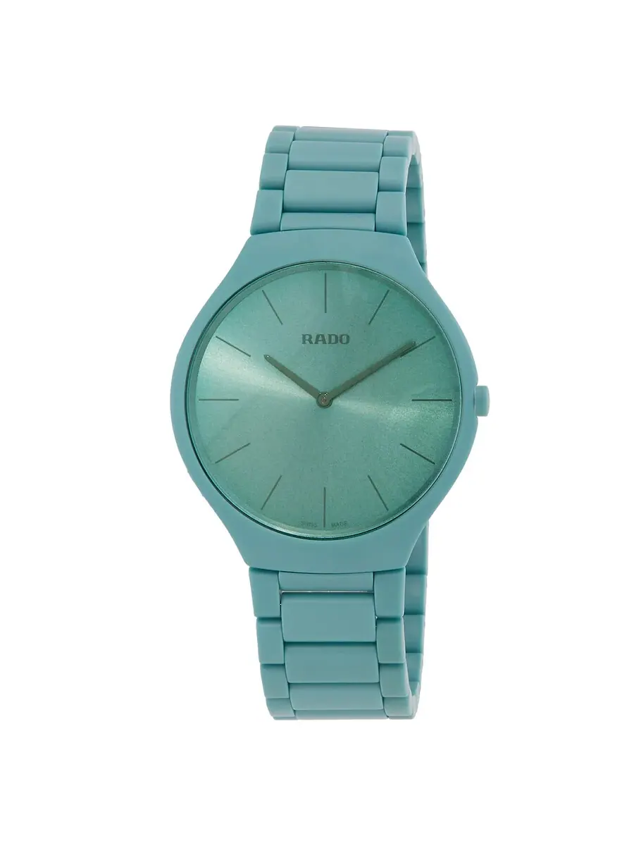 Мужские часы Rado True Thinline Quartz с зеленым циферблатом R27096662 — изображение 1 из 3, оттенок зеленый