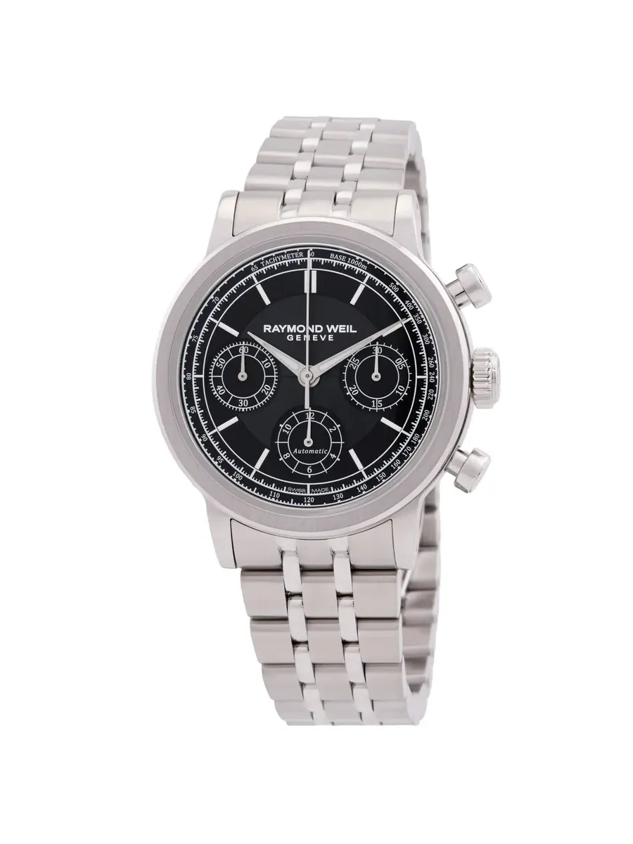 Мужские автоматические часы Raymond Weil Millesime Chronograph с черным циферблатом, модель 7765-ST-20001, оттенок серебряный