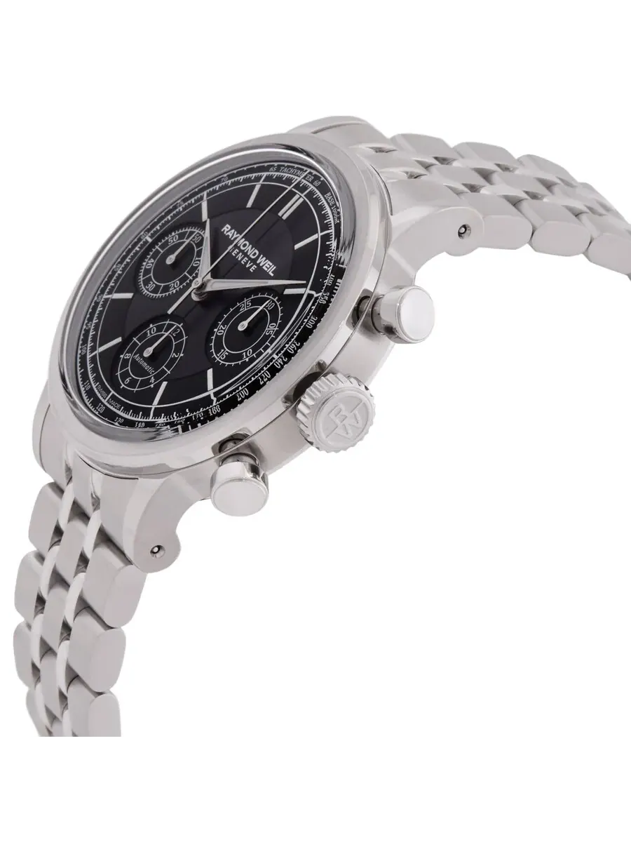 Мужские автоматические часы Raymond Weil Millesime Chronograph с черным циферблатом, модель 7765-ST-20001, оттенок серебряный