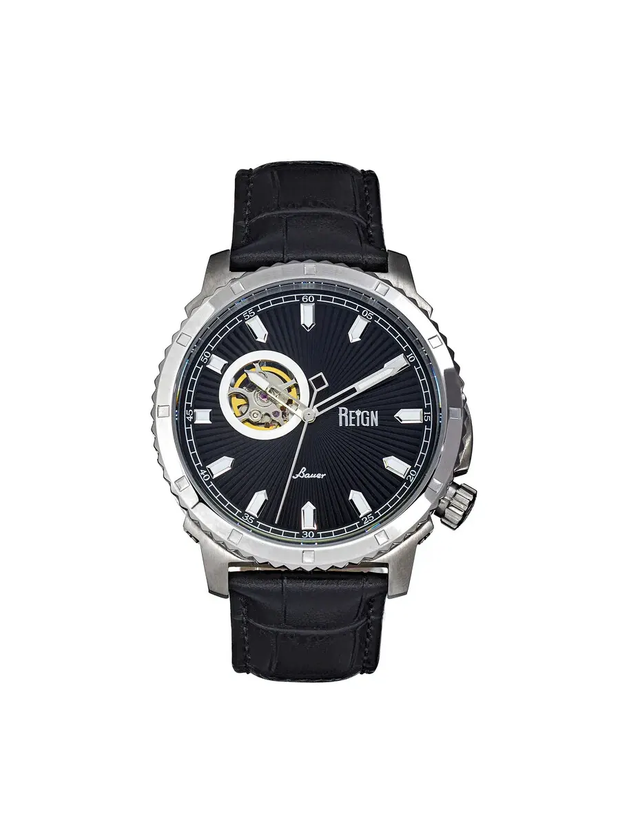 Мужские часы Reign Bauer Automatic с черным циферблатом REIRN6002 — серебристый