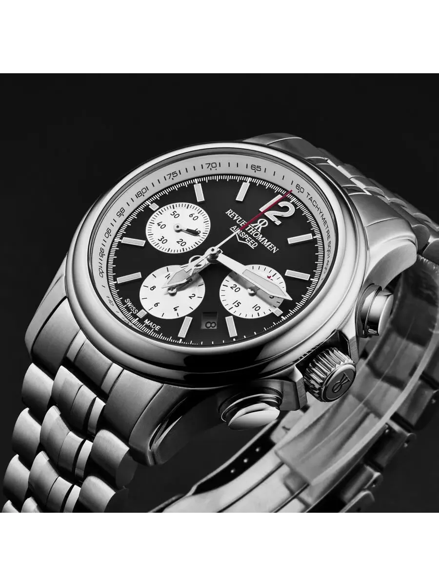 Мужские часы Revue Thommen Air Speed Chronograph Automatic с черным циферблатом, модель 16041.6437 — изображение 2 из 3