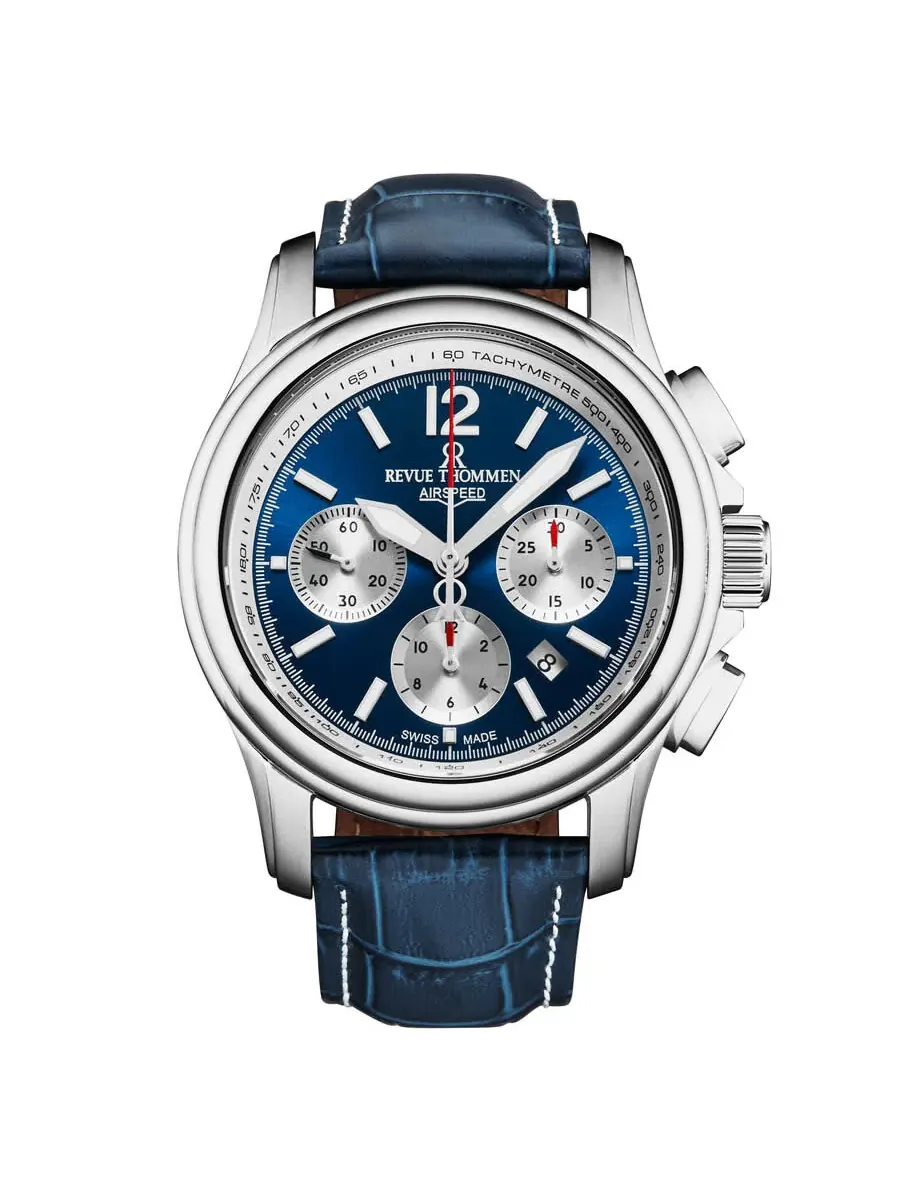 Мужские часы Revue Thommen Air Speed Chronograph Automatic с синим циферблатом 16041.6335 — серебристый