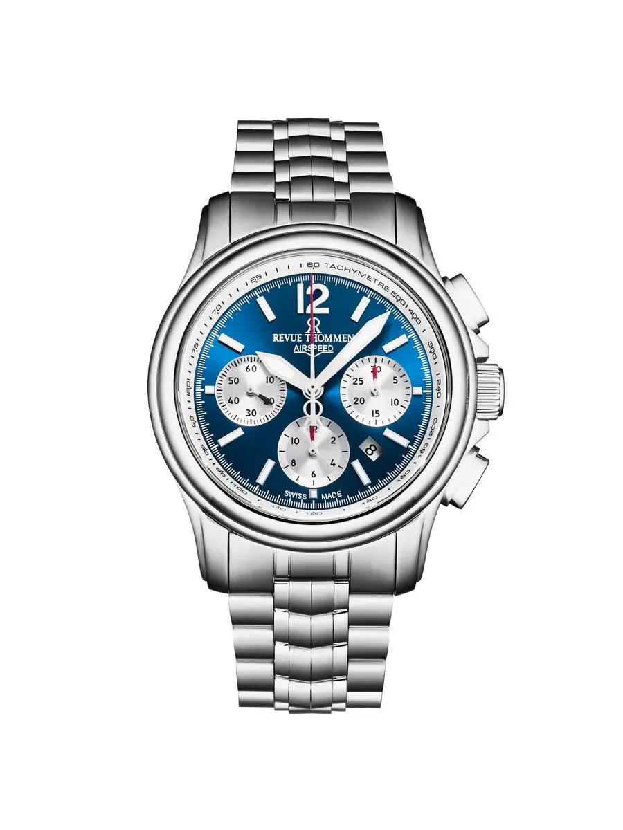 Мужские часы Revue Thommen Air Speed Chronograph Automatic с синим циферблатом 16041.6435 — серебристый