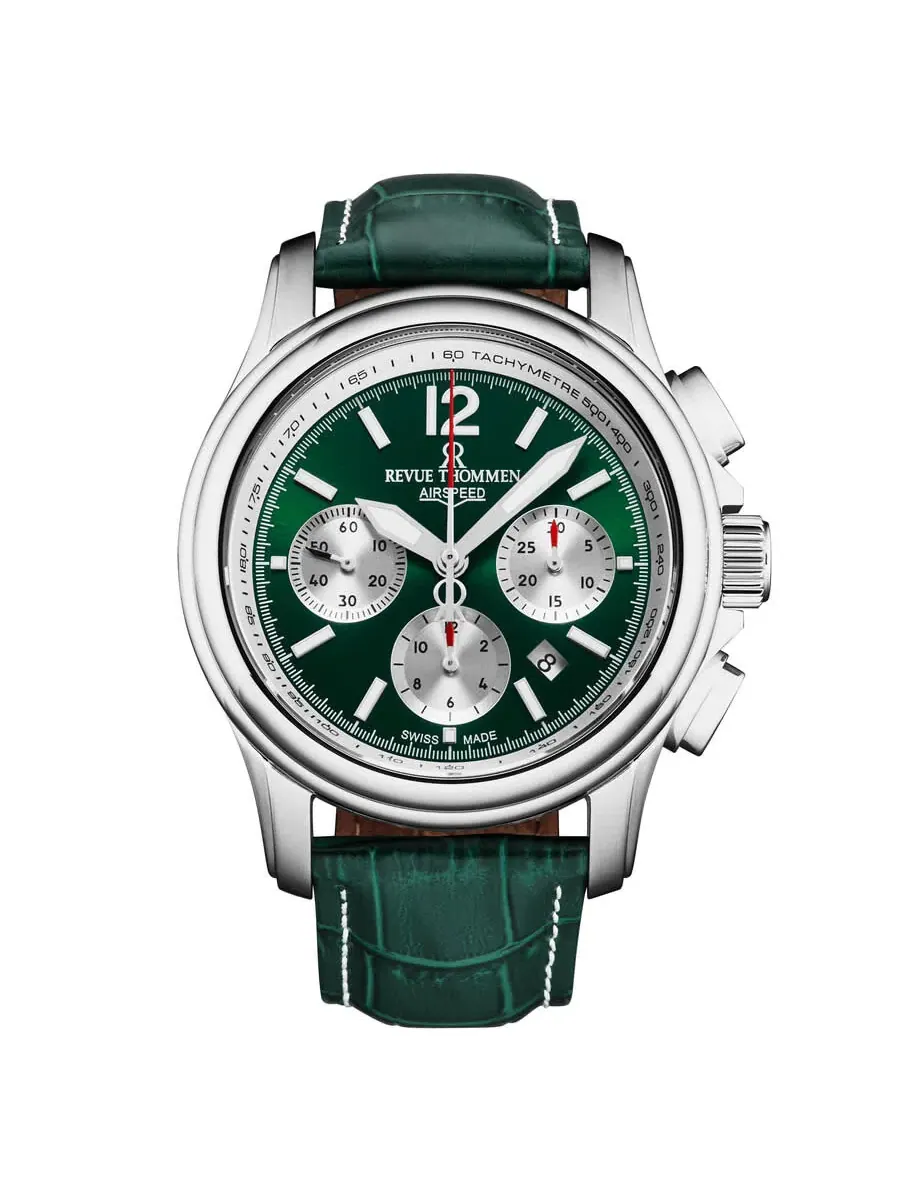 Мужские часы Revue Thommen Air Speed Chronograph Automatic с зеленым циферблатом 16041.6334 — серебристый