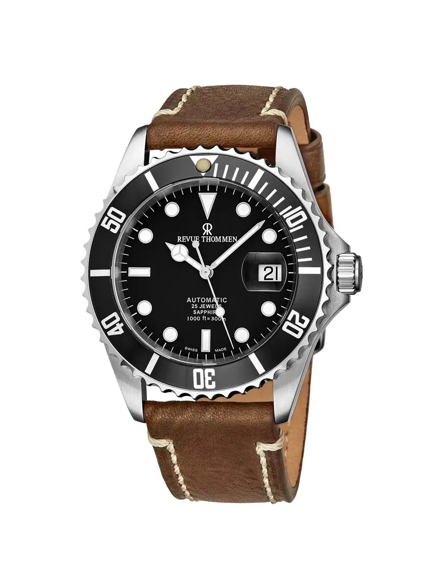 Мужские часы Revue Thommen Diver Automatic с черным циферблатом 17571.2537 — серебристый