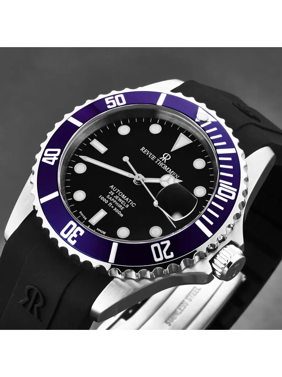 Мужские часы Revue Thommen Diver Automatic с черным циферблатом 17571.2835 — изображение 5 из 6, оттенок серебряный