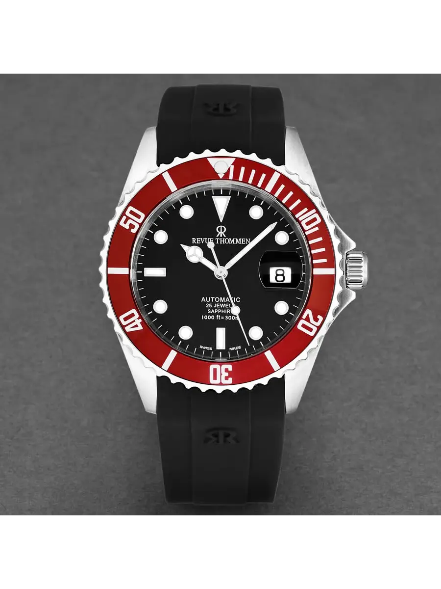 Мужские часы Revue Thommen Diver Automatic с черным циферблатом 17571.2836 — изображение 4 из 6, оттенок красный