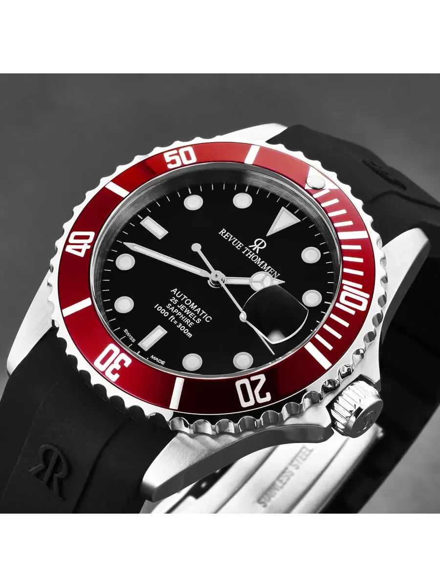 Мужские часы Revue Thommen Diver Automatic с черным циферблатом 17571.2836 — изображение 5 из 6, оттенок красный