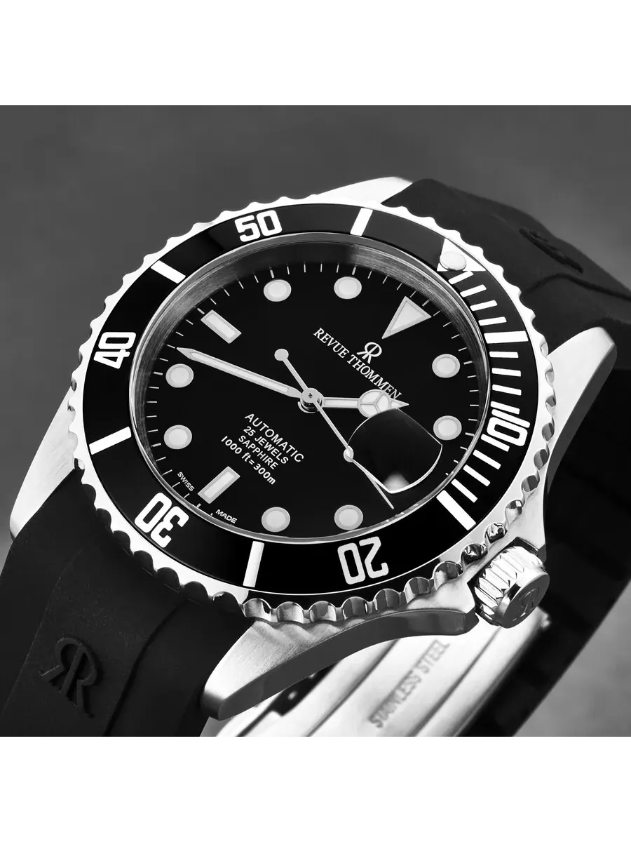 Мужские часы Revue Thommen Diver Automatic с черным циферблатом 17571.2837 — изображение 5 из 6, оттенок серебряный