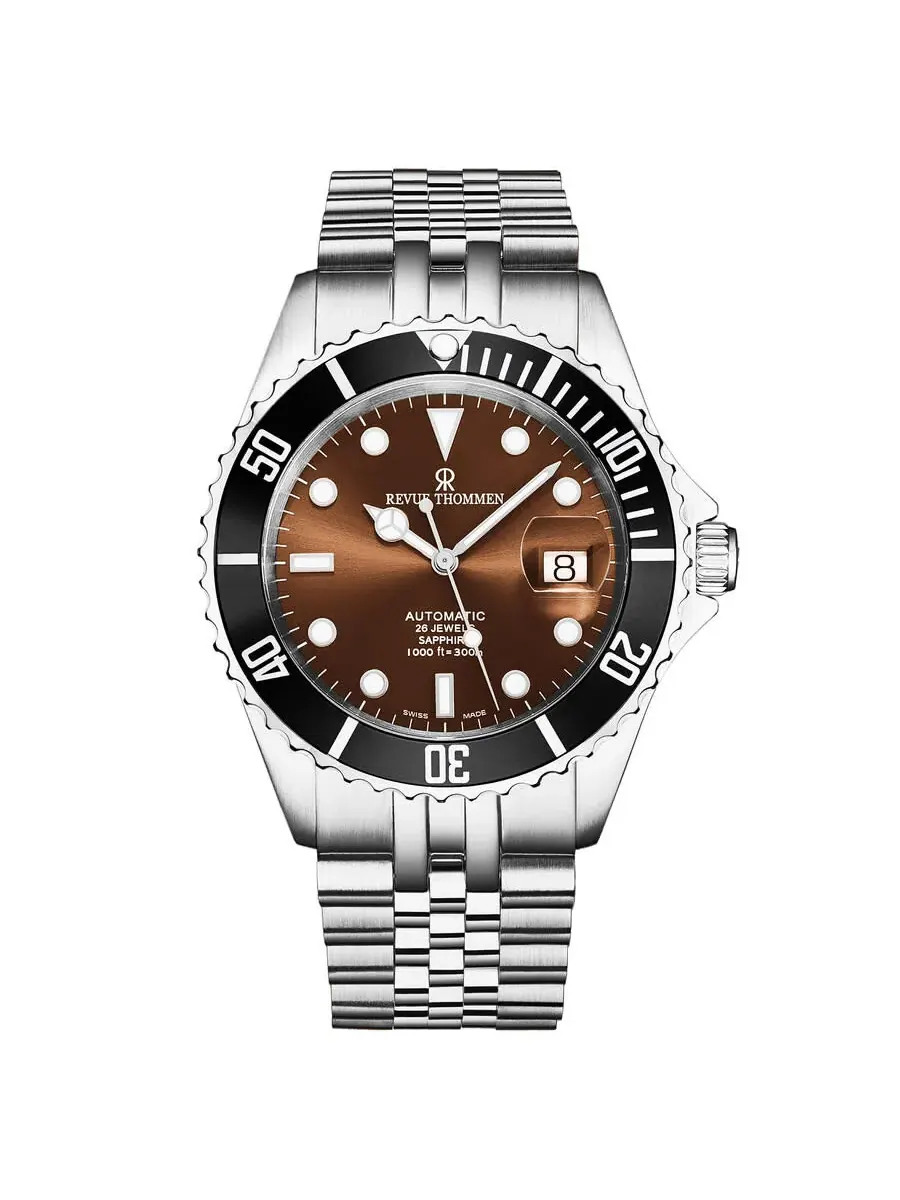 Мужские часы Revue Thommen Diver Automatic с коричневым циферблатом 17571.2221 — серебристый