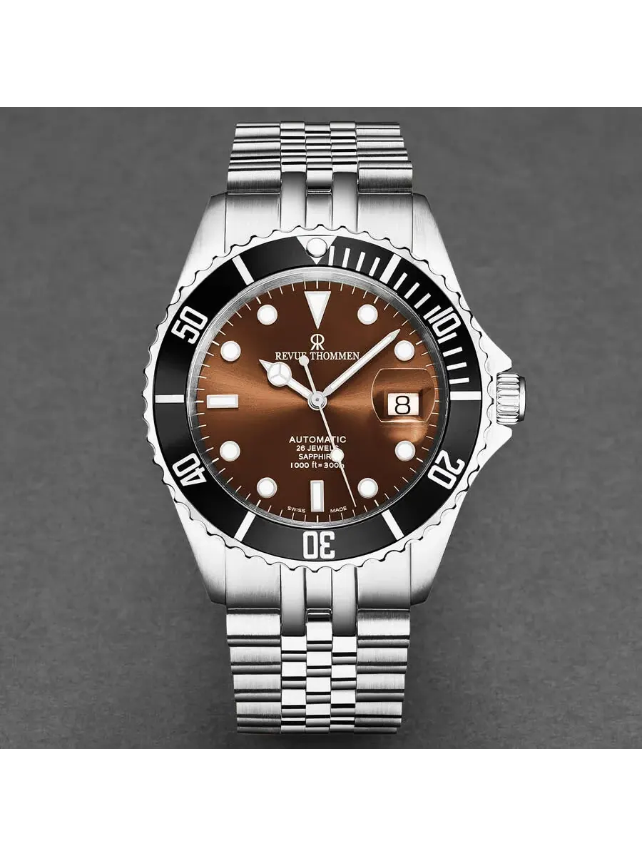 Мужские часы Revue Thommen Diver Automatic с коричневым циферблатом 17571.2221 — изображение 4 из 7, оттенок серебряный