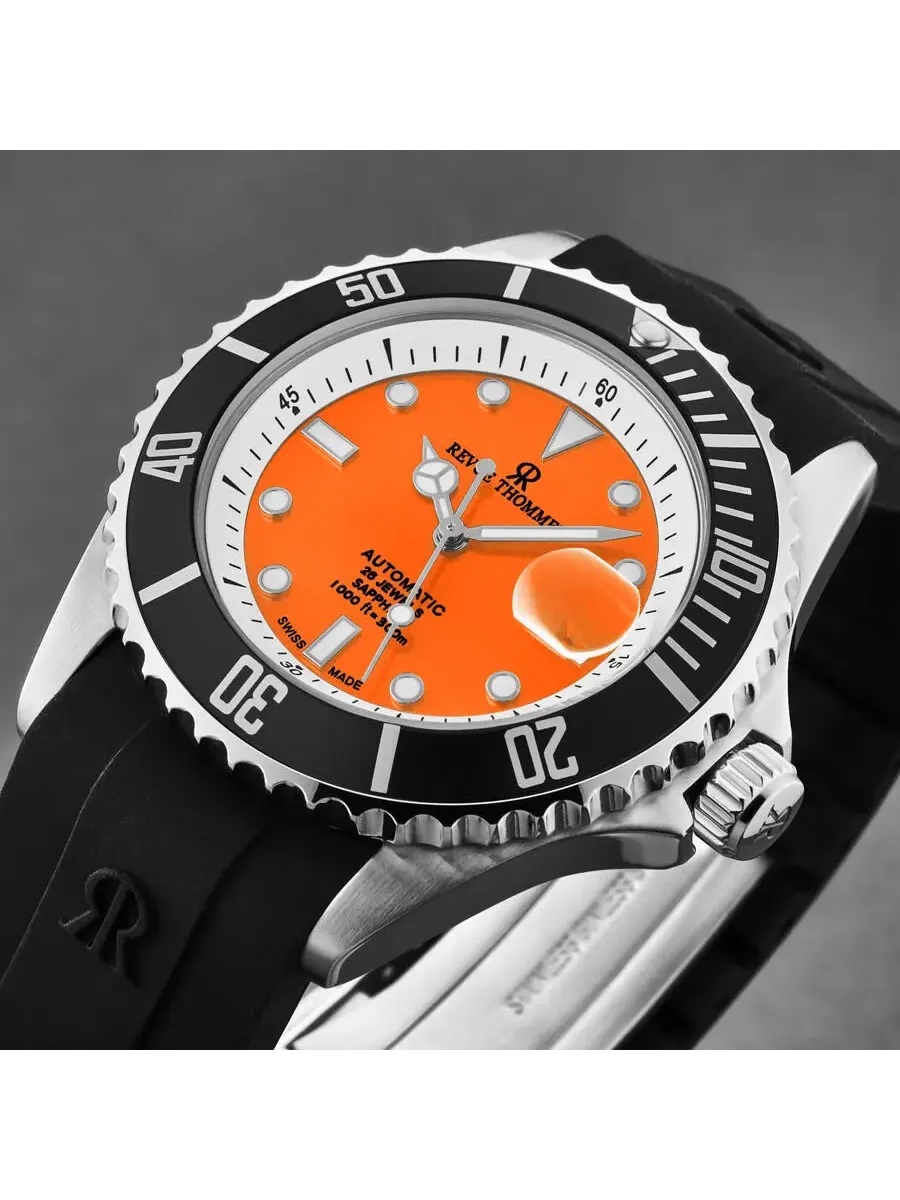Мужские часы Revue Thommen Diver Automatic с оранжевым циферблатом 17571.2339 — изображение 4 из 7, оттенок черный