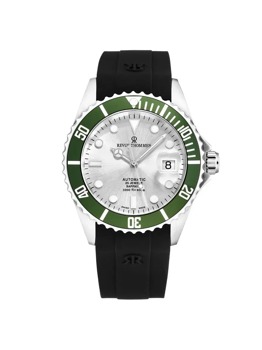 Мужские часы Revue Thommen Diver Automatic с серебристым циферблатом 17571.2824 — изображение 1 из 6, оттенок зеленый