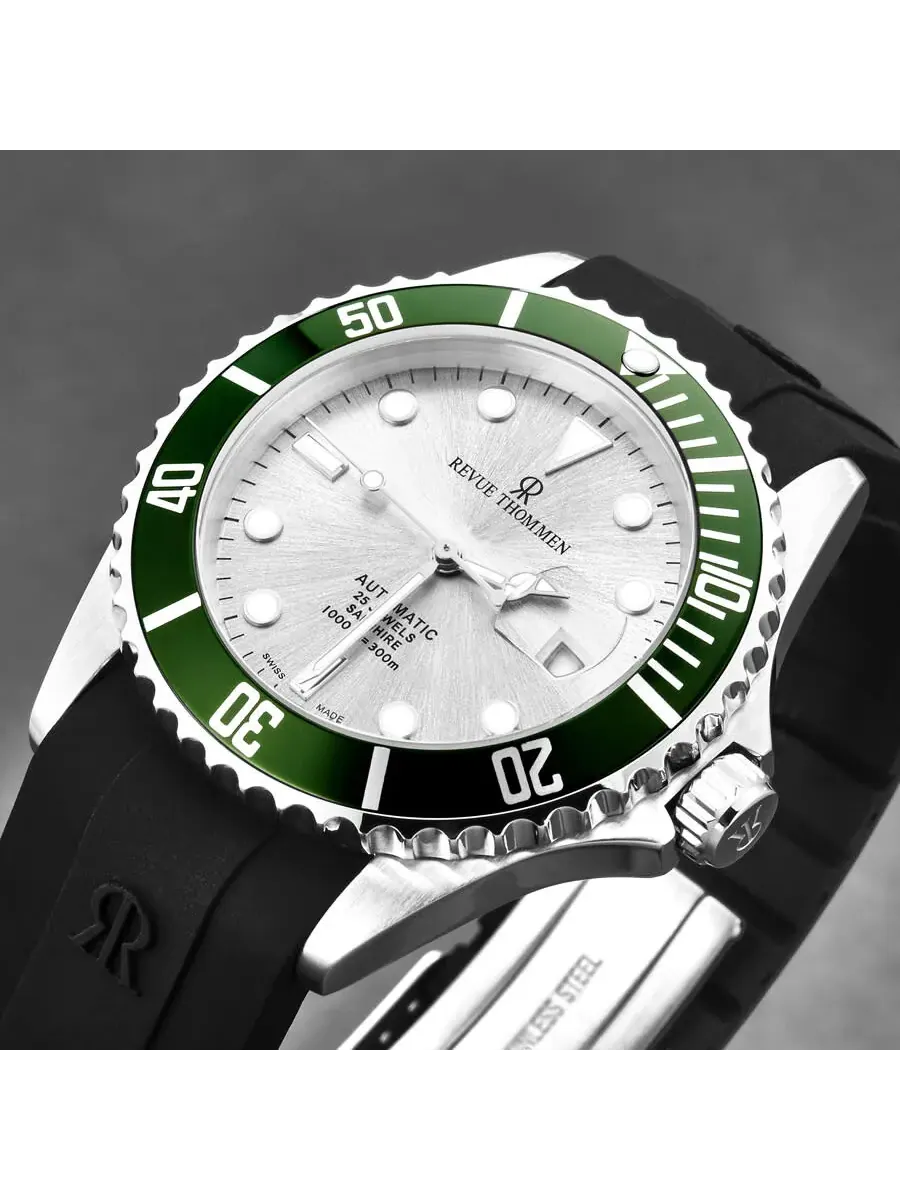Мужские часы Revue Thommen Diver Automatic с серебристым циферблатом 17571.2824 — изображение 5 из 6, оттенок зеленый