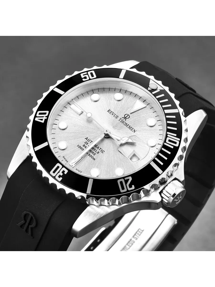 Мужские часы Revue Thommen Diver Automatic с серебристым циферблатом 17571.2827 — изображение 5 из 6, оттенок черный