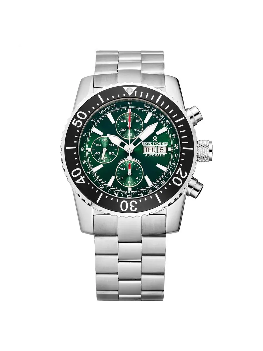 Мужские часы Revue Thommen Diver Chronograph Automatic с зеленым циферблатом 17030.6122 — серебристый