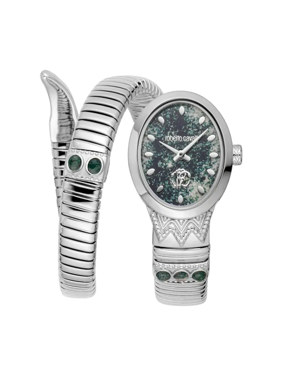 Женские часы Roberto Cavalli Serpente Ornato с синим циферблатом RC5L104M0015 — изображение 1 из 3, оттенок серебряный