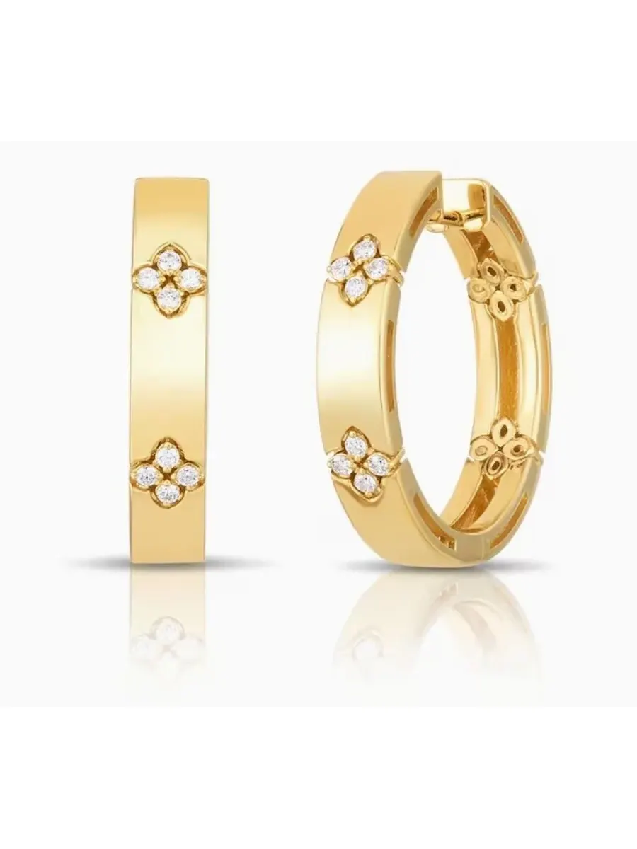 Серьги-кольца Roberto Coin из желтого золота 18 карат с бриллиантами 0,12 ct Love in Verona - 8882991AYERX, оттенок желтый