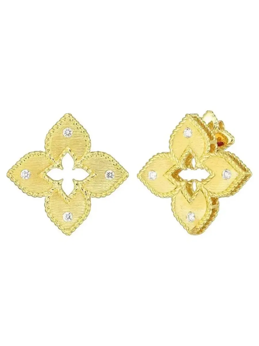 Серьга Roberto Coin Diamond Petite Princess Flower - 7772985AYERX — изображение 1 из 1, оттенок желтый
