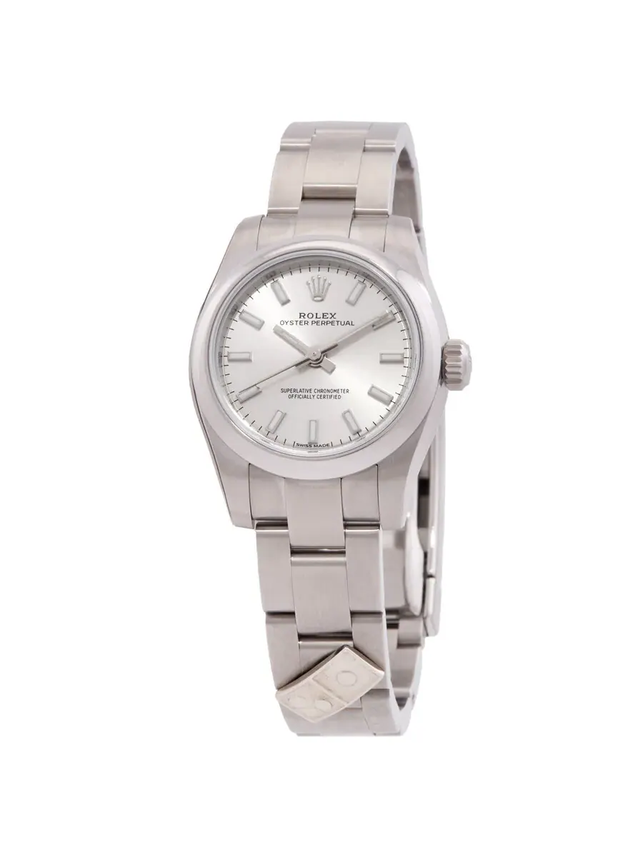 Женские часы Rolex "Dominos" Oyster Perpetual с серебристым циферблатом из нержавеющей стали 176200SSO — серебристый
