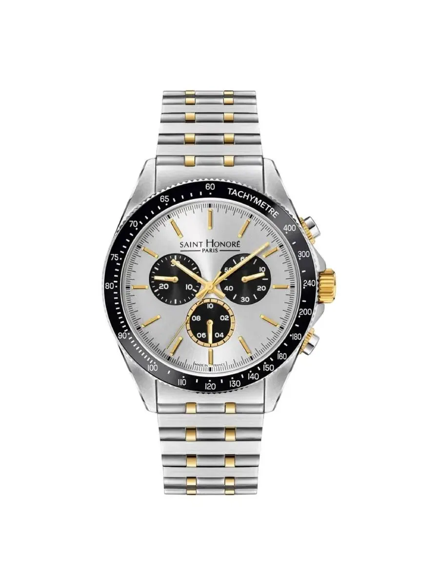 Мужские кварцевые часы Saint Honore Paris Le Bourget Chronograph с серебристым циферблатом LB896101 47AIT, оттенок черный