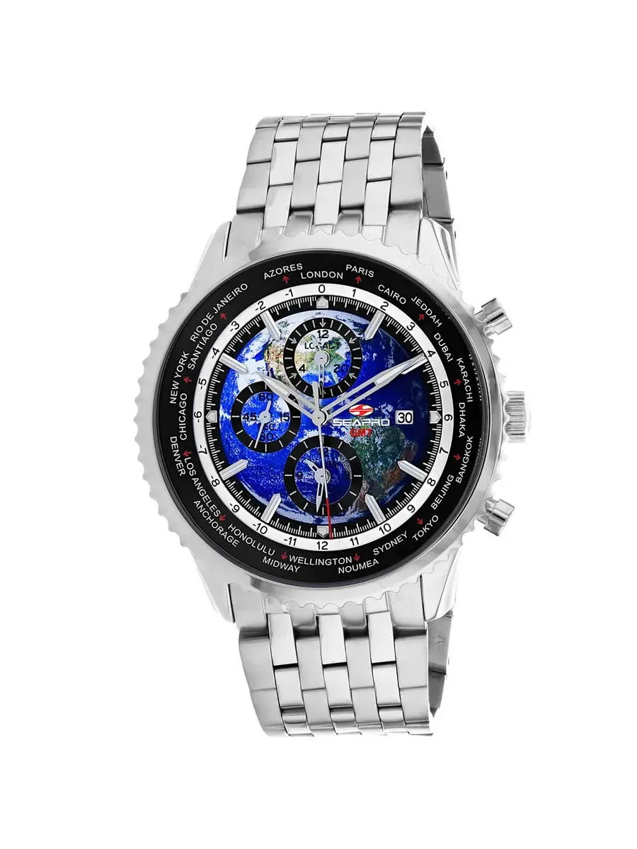 Мужские часы Seapro Meridian World Timer GMT с синим циферблатом SP7320