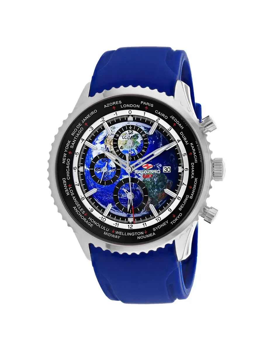 Мужские часы Seapro Meridian World Timer GMT с синим циферблатом SP7521