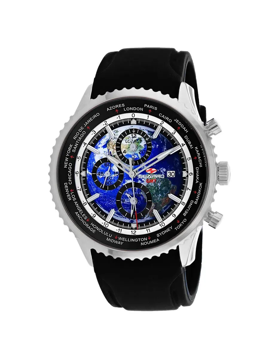 Мужские часы Seapro Meridian World Timer GMT Chronograph Quartz с синим циферблатом SP7520