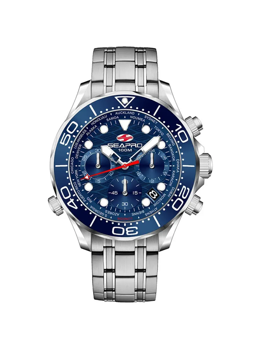 Мужские часы Seapro Mondial Timer Chronograph Quartz с синим циферблатом SP0152