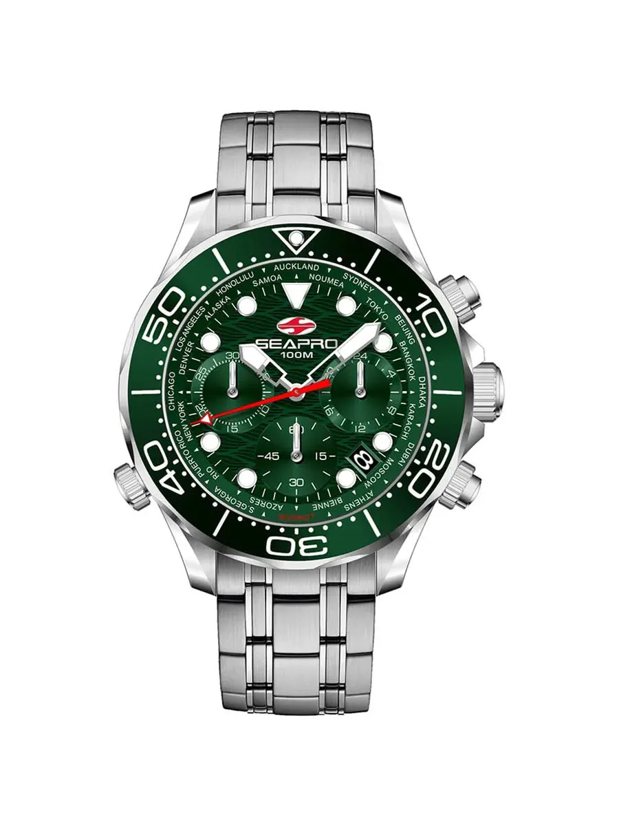 Мужские кварцевые часы Seapro Mondial Timer Chronograph с зеленым циферблатом SP0155