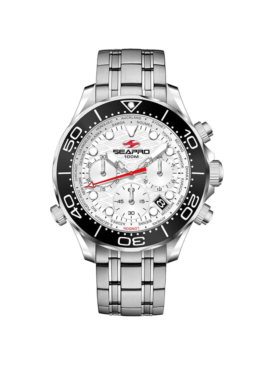 Мужские часы Seapro Mondial Timer Chronograph Quartz с белым циферблатом SP0151